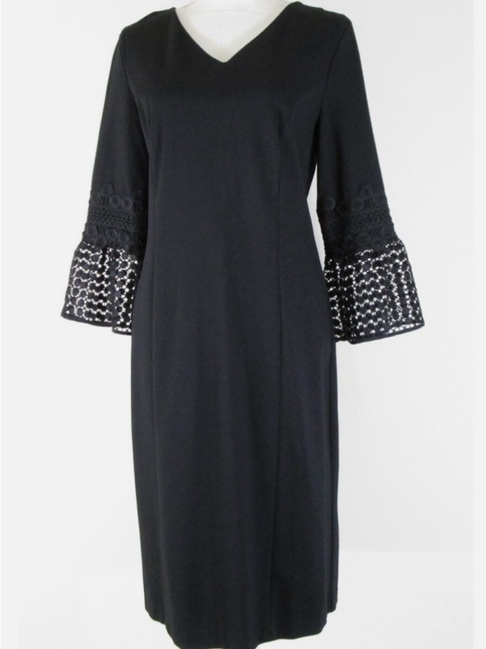 NWT Talbots Black Midi Dress with Lace Bell Sleeves